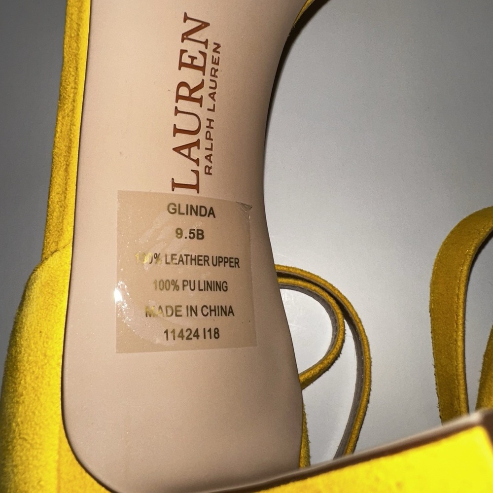 Lauren Ralph Lauren Yellow Glinda 3" Heels Leather Ankle Wrap Womens Sz 9.5B *R* - Picture 8 of 11